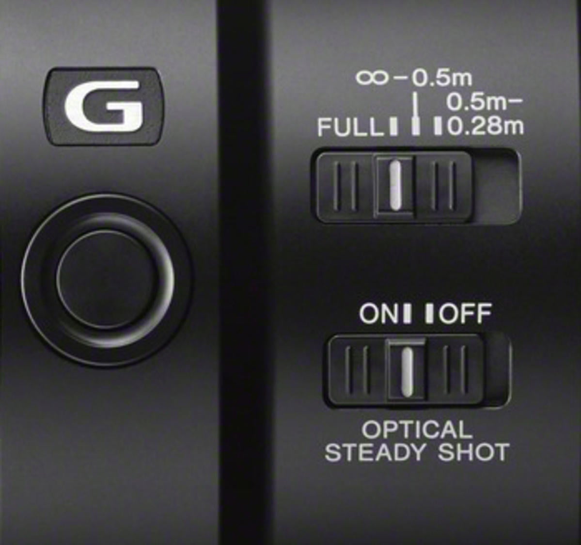 Focus Hold Button, Focus Range Limit Switch and OSS Switch on the Sony